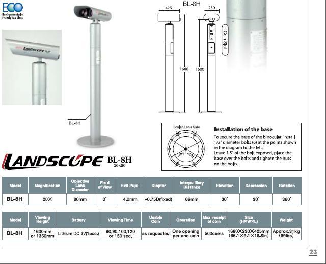 Produktbild Kowa Aussichtsfernrohr BL8H + Münze Unit 20x80 Landscope (20 x, 80 mm)