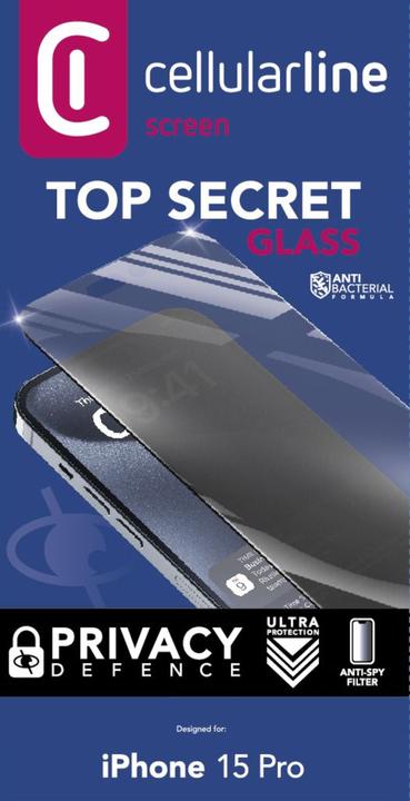 Image du produit Cellularline Top Secret Glass (1 pièce(s), Apple iPhone 15 Pro)