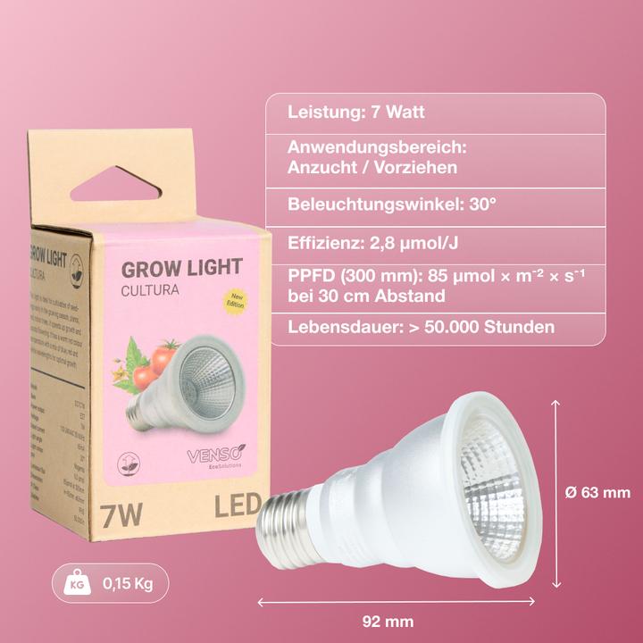 Produktbild Venso E27 Pflanzenlampe "Cultura" 7W 60° (LED, 245 V)