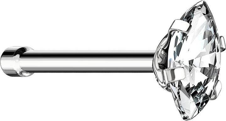 Star Piercing Nasenstecker gerade silber Oval Kristall silber gefasst (ohne Messing, Chirurgenstahl 316L)