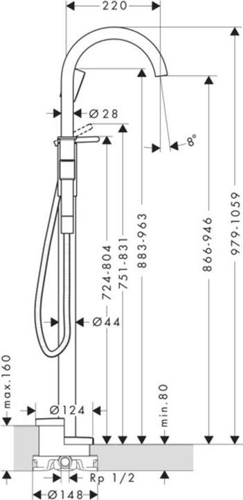 Actual product image hansgrohe Ready-to-install set AXOR ONE for single-lever bath tub, floorst bru bl chr