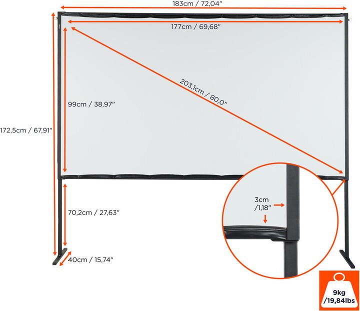 Produktbild Celexon basic line Faltrahmenleinwand 16:9, 80" - Rahmen-Leinwand, Heimkino- und Outdoor-Leinwand, F (80", 16:9)