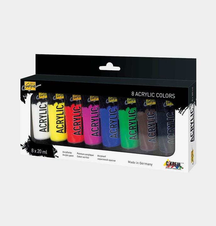 Produktbild Kreul Acrylic Tuben (Schwarz, Magenta, zinnoberrot, Ultramarinblau, Zitron, Permanentgrün, Weiss, Dunkelbraun, 20 ml)