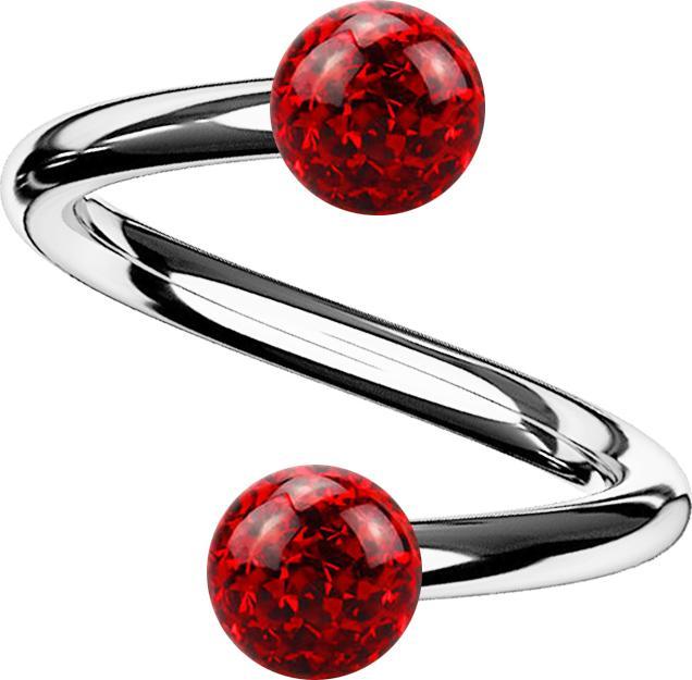 Actual product image Star Piercing Spirale silber mit zwei Kristallkugeln rot Epoxy Schutzschicht (without brass, Titanium G23)