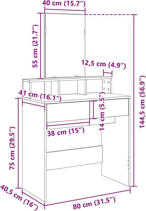 Actual product image VidaXL Dressing Table with Mirror (80 x 41 x 144.5 cm)
