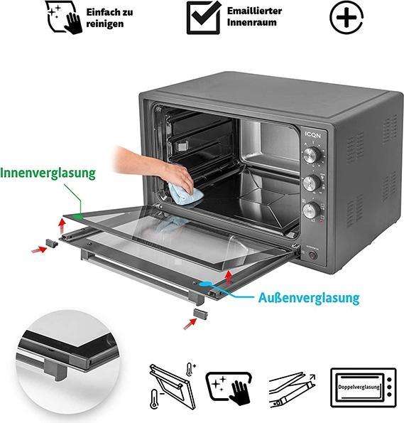Image du produit Icqn XXL Vrijstaande Oven - 60L - Convectie Mini Oven - Hetelucht /u0026 Grillfunctie - Gemailleerde Holt