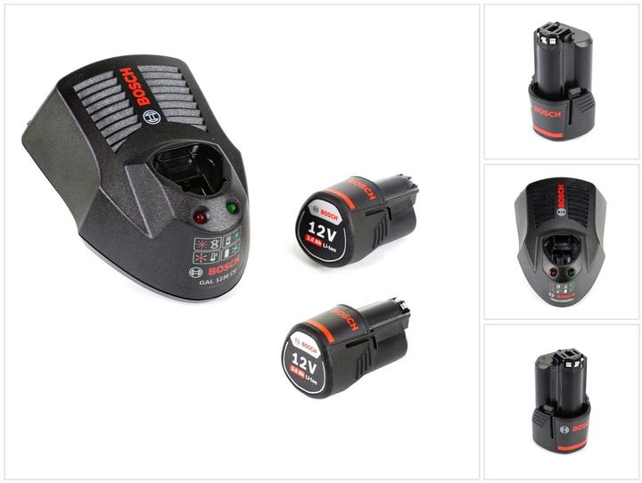 3000 mAh Li-Ion staafbatterij, 1x GAL 1230 CV Professionele snellader, 2x GBA 12 V 3.0 Ah