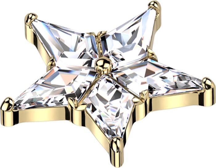 Star Piercing Dermal Anchor Stern vergoldet Kristalle silber (ohne Messing, Titan G23)