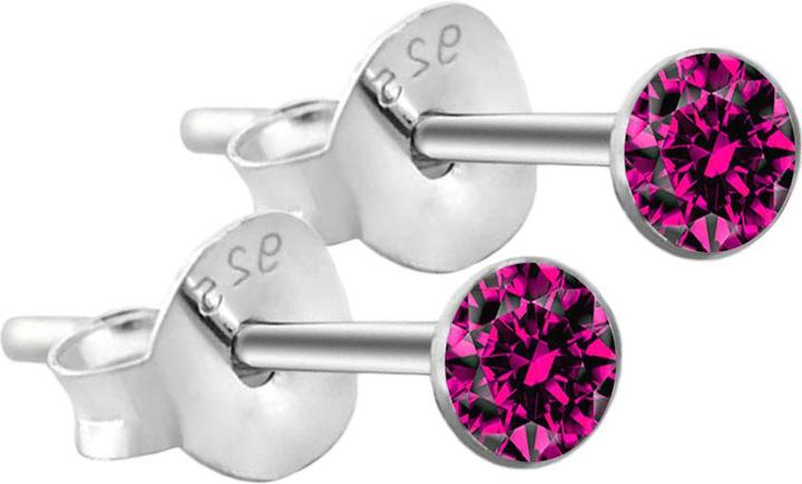 Star Piercing Ohrstecker rund aus 925 Sterlingsliber mit Kristall fuchsia (ohne Messing, 925 Sterlingsilber)