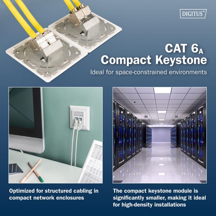 Produktbild Digitus CAT6A Kurz Keystone Jack, geschirmt, werkzeugfreie Montage (Keystone Modul)