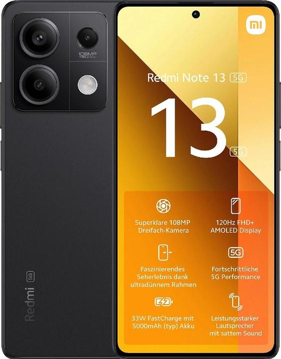 Actual product image Xiaomi Redmi Note 13 5G (128 GB, Graphite black, 6.67", Hybrid Dual SIM, 108 Mpx, 5G)