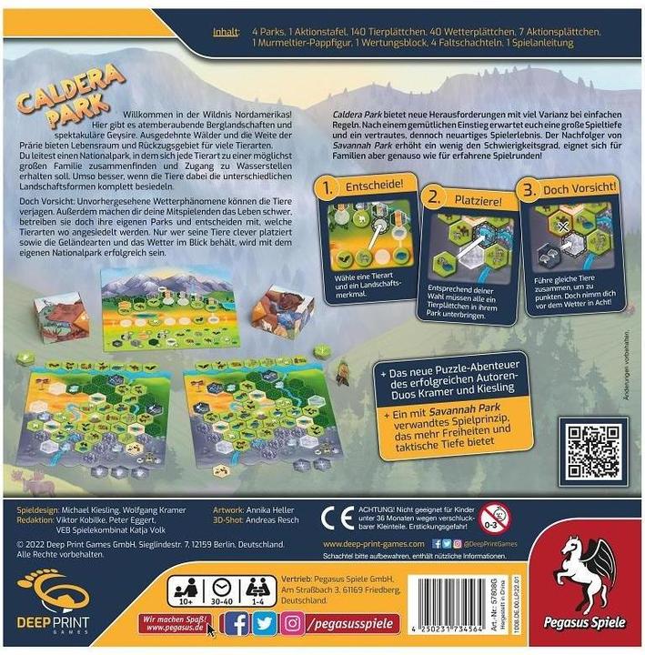 Produktbild Pegasus 57808G - Caldera Park, Brettspiel, für 1-4 Spieler, ab 10 Jahren (DE-Ausgabe) (Deutsch)