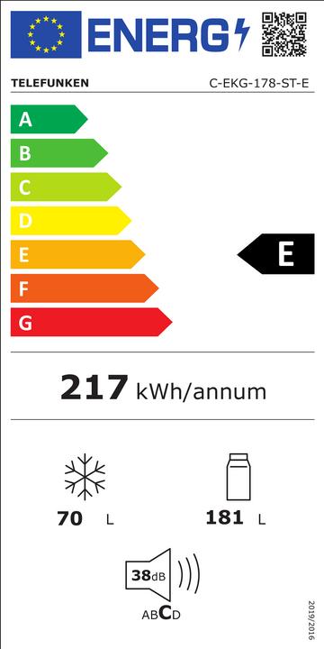 Energy Label Telefunken Built-in fridge-freezer | Built-in fridge with freezer compartment | 178cm niche | 251 L (251 l)