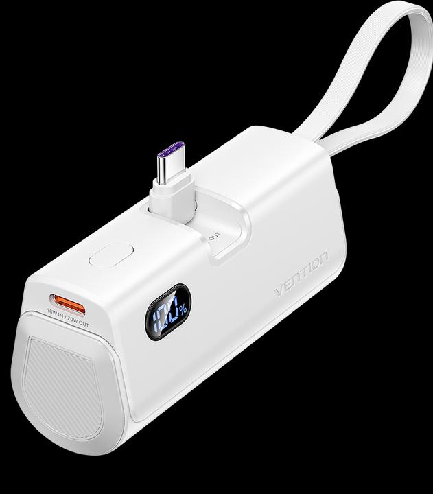 Actual product image Vention LED Display 4800mAh Power Bank (USB-C + Lightning + USB-C) 22.5W White Foldable USB-C Type (4800 mAh, 18 W, 17760 Wh)