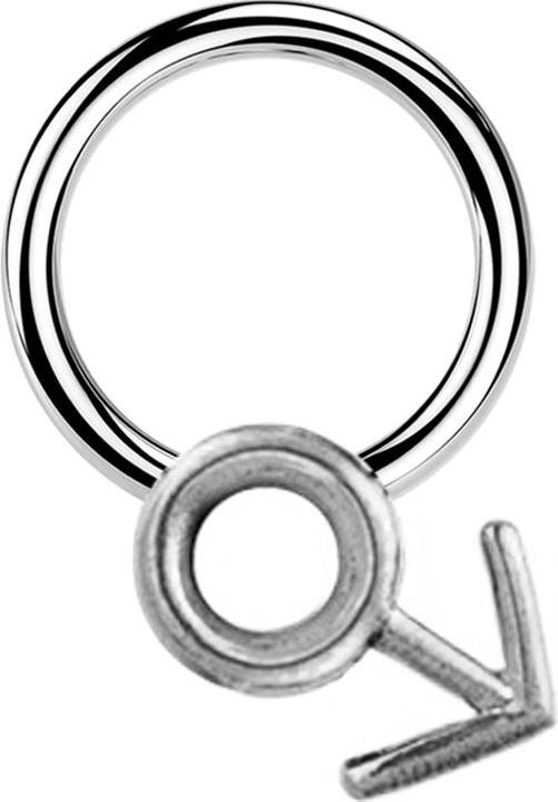 Star Piercing Micro Closure Ring silber Gendersymbol Mann silber (Messing, Chirurgenstahl 316L)