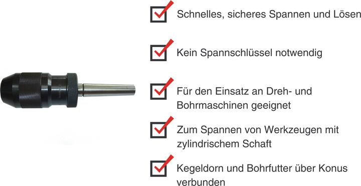 Produktbild Paulimot Schnellspann-Bohrfutter 1-16 mm + Kegeldorn MK2 / M10 / B18