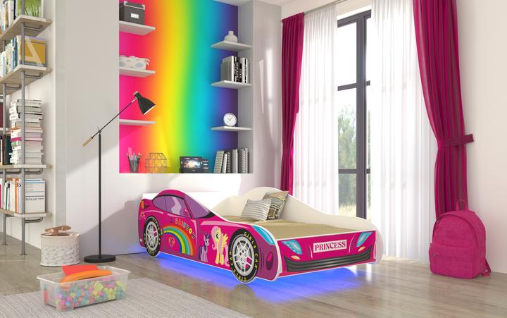 Produktbild ADRK Furniture Bett mit Matratze und Beleuchtung LED CAR PINK 160x80 (160 x 80 cm)
