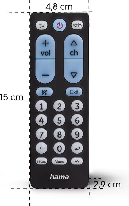 Produktbild Hama Universal-Fernbedienung TV, Infrarot, für 2 Geräte, grosse Tasten, lernfähig (Universal Fernbedienung, Infrarot)