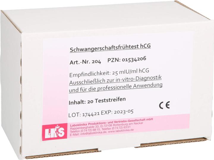 Produktbild Laboklinika Schwangerschaftsfrühtest Urin HCG Teststreifen, 20 St TTR (20 x)