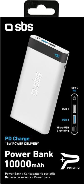 Immagine prodotto SBS Powerbank PD Charge 10000 mAh (10000 mAh, 18 W, 37 Wh)