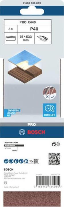 Energie-Label Bosch Professional Zubehör PRO X440 Schleifband, 75 x 533 mm, G80 (80)