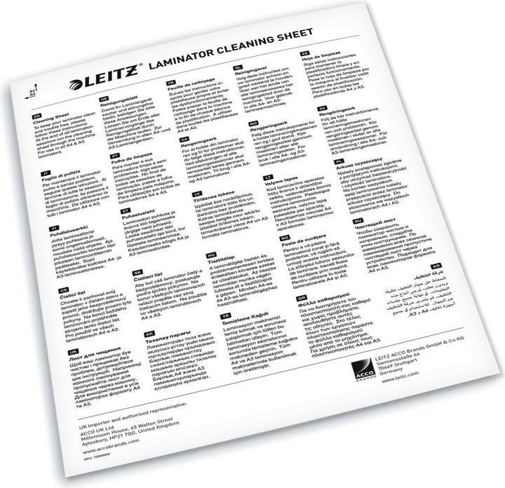Leitz Reinigingsblad voor lamineermachines (210 x 297 mm, 5 Stuk, 1000 µm)