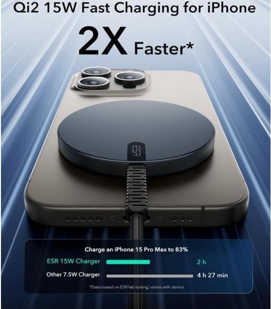 Image du produit ESR Halolock Qi2 Mini chargeur sans fil 15 W avec MagSafe - Noir (15 W)