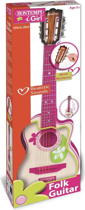 Produktbild Bontempi Pink Wooden Guitar with 6 strings, 70 cm (207071)