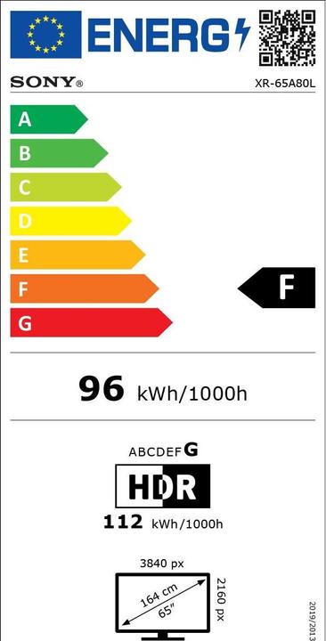 Label énergétique Sony XR-65A80L (65", A80L, OLED, 4K, 2023)