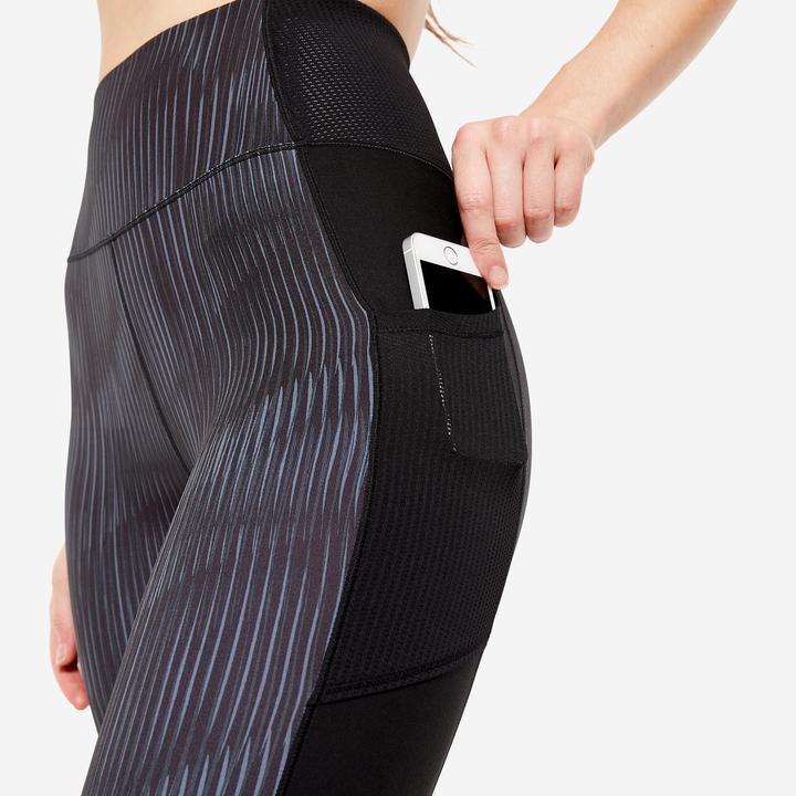 Produktbild Domyos Leggings Damen mit Smartphonetasche - FTI 120 grau/schwarz bedruckt (W30/L31)