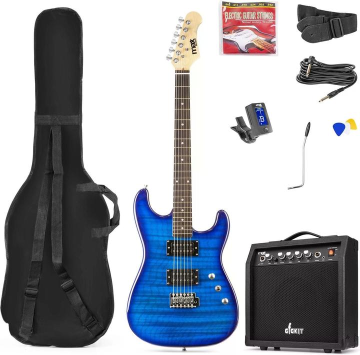 Max Electric Guitar GigKit Quilted Style Blue (Electric guitar, Wood)