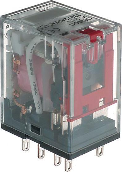 Produktbild Omron Industrial Automation Relais, steckbar, 14-polig, 4PDT, 5A, mech & LED indikatorer,Aflåselig skub til testknap, label