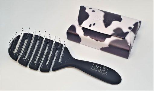 Magic Hair Brush Schwarz mit Kuhprint und Portemonnaie