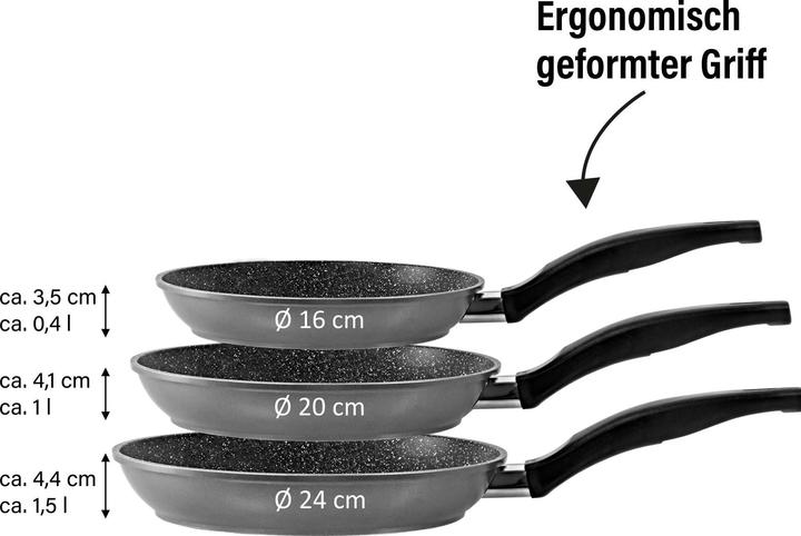Produktbild Stoneline 6882 Frying Pan Set, 3 pans: 16 cm, 20 cm, 24 cm (24 cm, Pfannenset + Topfset, Aluminium)