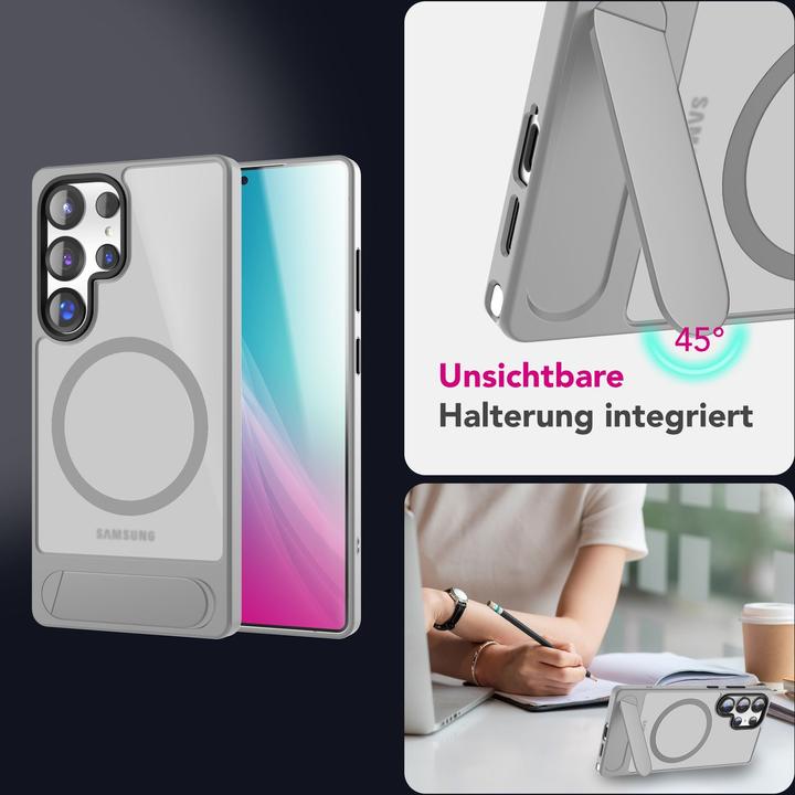 Produktbild Nalia Triton - Durchsichtige Standfuss Hülle mit MagSafe Ring - Kickstand Hardcover (Samsung Galaxy S25 Ultra)