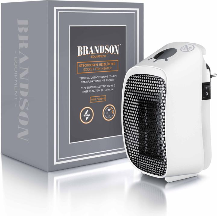 Actual product image Brandson Socket Mini Fan Heater, Ceramic Fan Heater 400W, Bathroom Heater with Temperature Control (400 W)