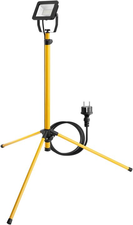 LED construction spotlight with telescopic stand, 30 W, 2550 lm and neutral white light (4000 K), with safety plug and robust 2.5 m cable H05RN-F 3G1.0 mm², dimensions: 95 x 95 x 180 cm WxDxH