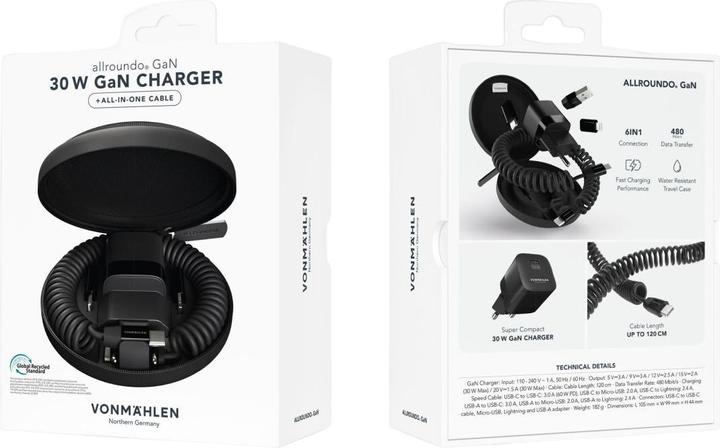Produktbild Vonmählen Allroundo GaN All-in-One Ladekabel + 33 W USB C Charger (30 W)