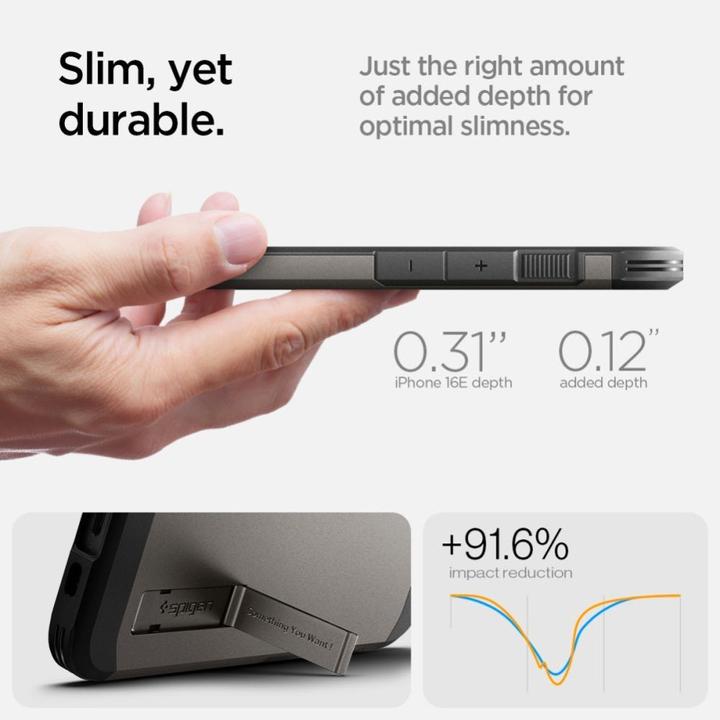 Produktbild Spigen Tough Armor Case with MagSafe for iPhone 16e with Stand - Gray (Apple iPhone 16e)