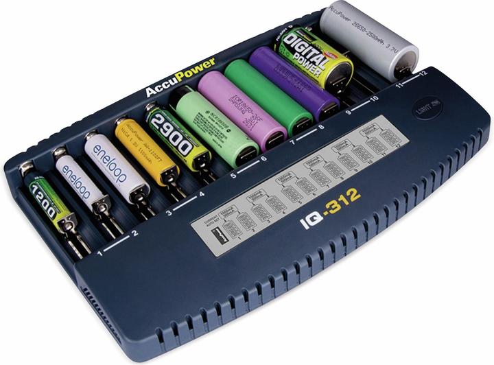 Immagine prodotto AccuPower IQ312 (1 pz., 10340, 10350, 10440, 10500, 12500, 12650, 13500, 13650, 14500, 14650, 16340, 16650, 17335, 17355, 17500, Caricabatterie senza batteria)
