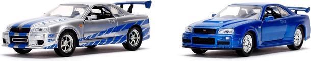 Actual product image Jada Fast and Furious Brian's Nissan Skyline GT-R R34 Silver and GT-R R34 Blue 1:32 Die-Cast Metal 2-Pack