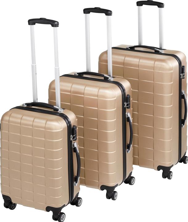 tectake 800518 Reisekofferset 3-teilig, Champagner (98 l, M (50 - 90l), L (90 - 115l), XL (ab 115l))