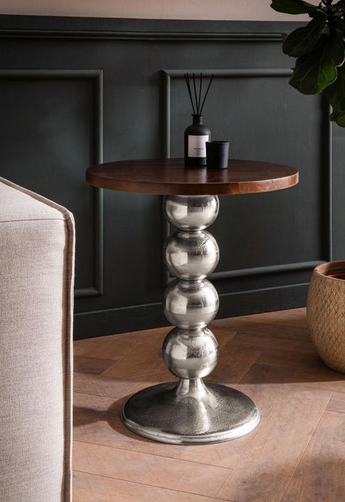 Produktbild FineBuy Beistelltisch Anstelltisch Massivholz Metall Ø 50 cm Wohnzimmertisch