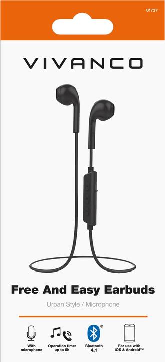 Image du produit Vivanco Free And Easy Casque sans fil intra-auriculaire Appels/Musique Bluetooth Noir (5 h, Sans fil)