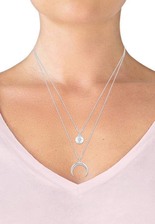 Immagine prodotto Elli Collana Strato Mezzaluna Stella Piastra Zirconia Argento 925 (Zirconia, Argento 925, 45 cm)