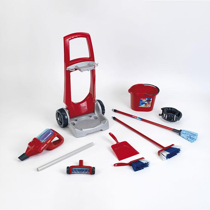 Immagine prodotto Theo Klein 6720 Carrello per le pulizie Vileda con aspirapolvere verticale I Include vari accessori tra cui moc