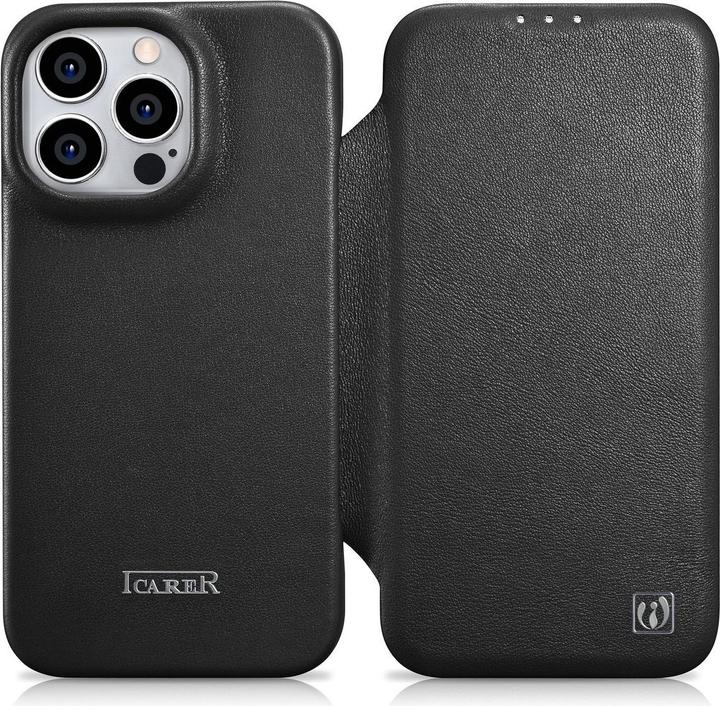 Image du produit iCarer CE Premium Leather Folio Case iPhone 14 Pro Magnetic Flip Leather Folio Case MagSafe black (W (Apple iPhone 14 Pro)