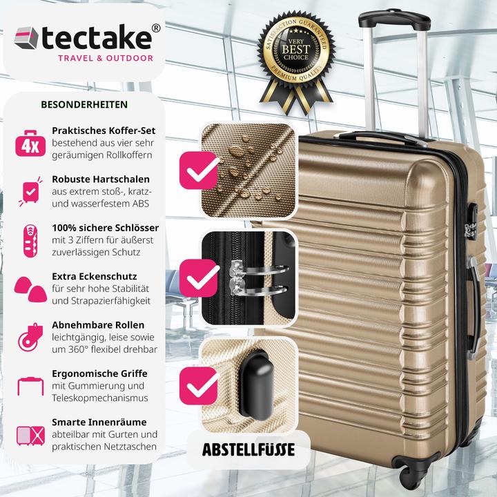 Produktbild tectake Hartschalenkofferset 4-tlg. (106 l, Handgepäck (bis 50l), M (50 - 90l), L (90 - 115l))