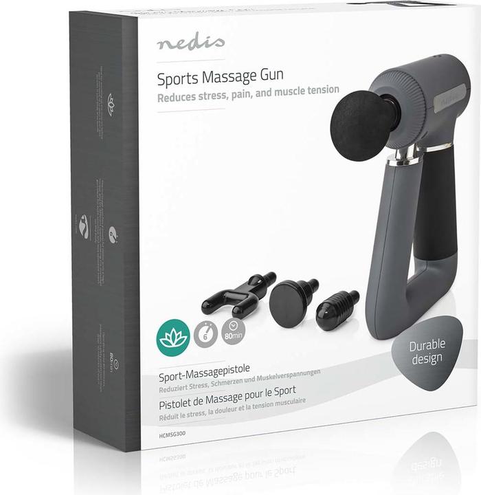 Actual product image Nedis Sports Massage Gun Battery Operated Built-in Lithium Ion Rechargeable 6 Massage Modes U