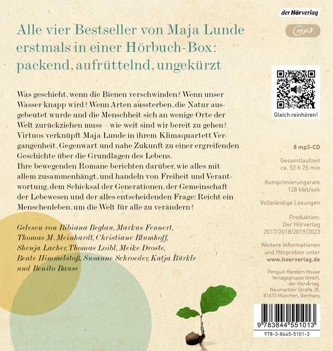 Produktbild Das Klimaquartett (Maja Lunde, Benito Bause, Susanne Schroeder, Katja Bürkle, Beate Himmelstoss, Christiane Pearce-Blumhoff, Meike Droste, Ursel Allenstein, Shenja Lacher, Markus Fennert, Thomas Loibl, Thomas M. Meinhardt, Bibiana Beglau, Deutsch)